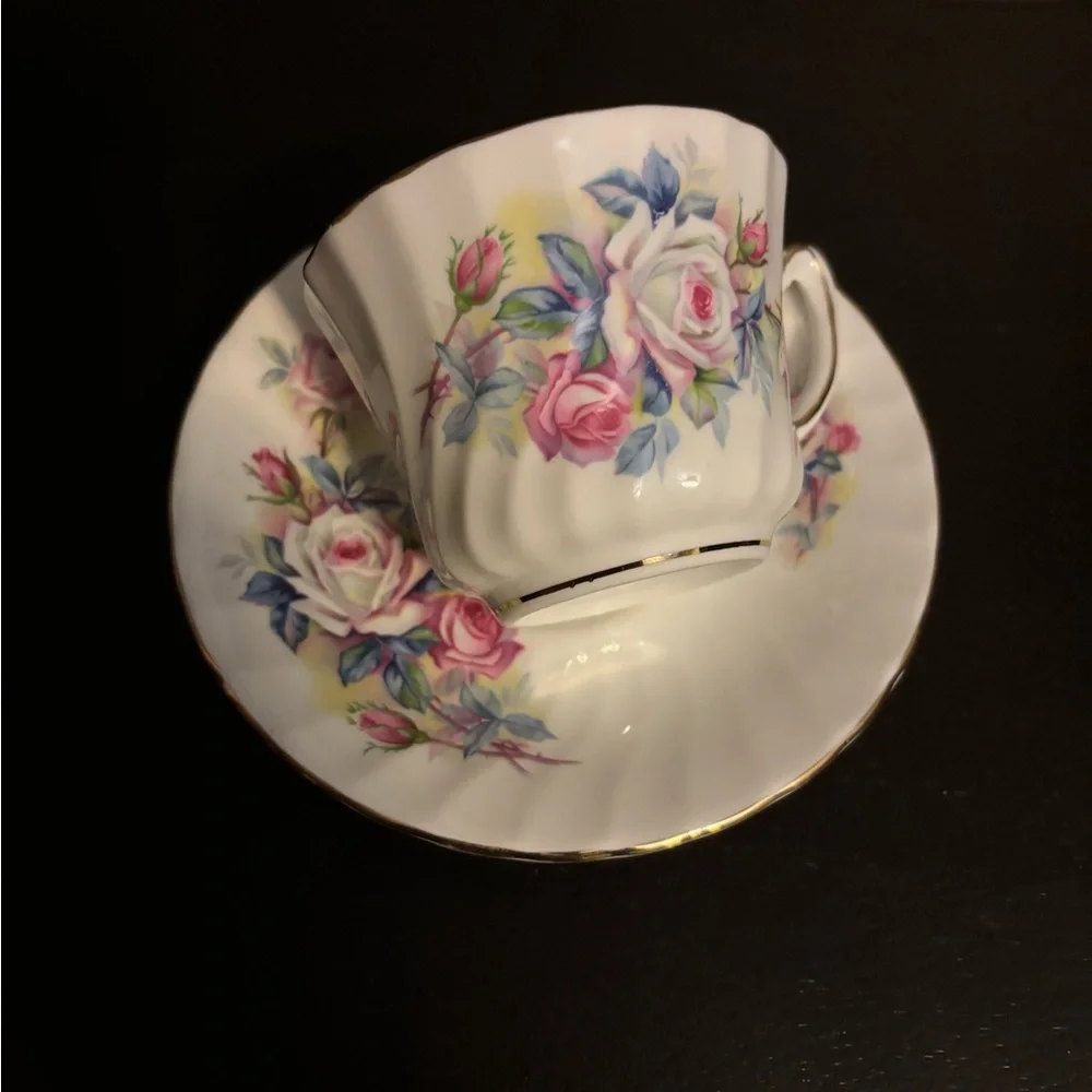 Vintage Floral Cup and Saucer with Gold Trim